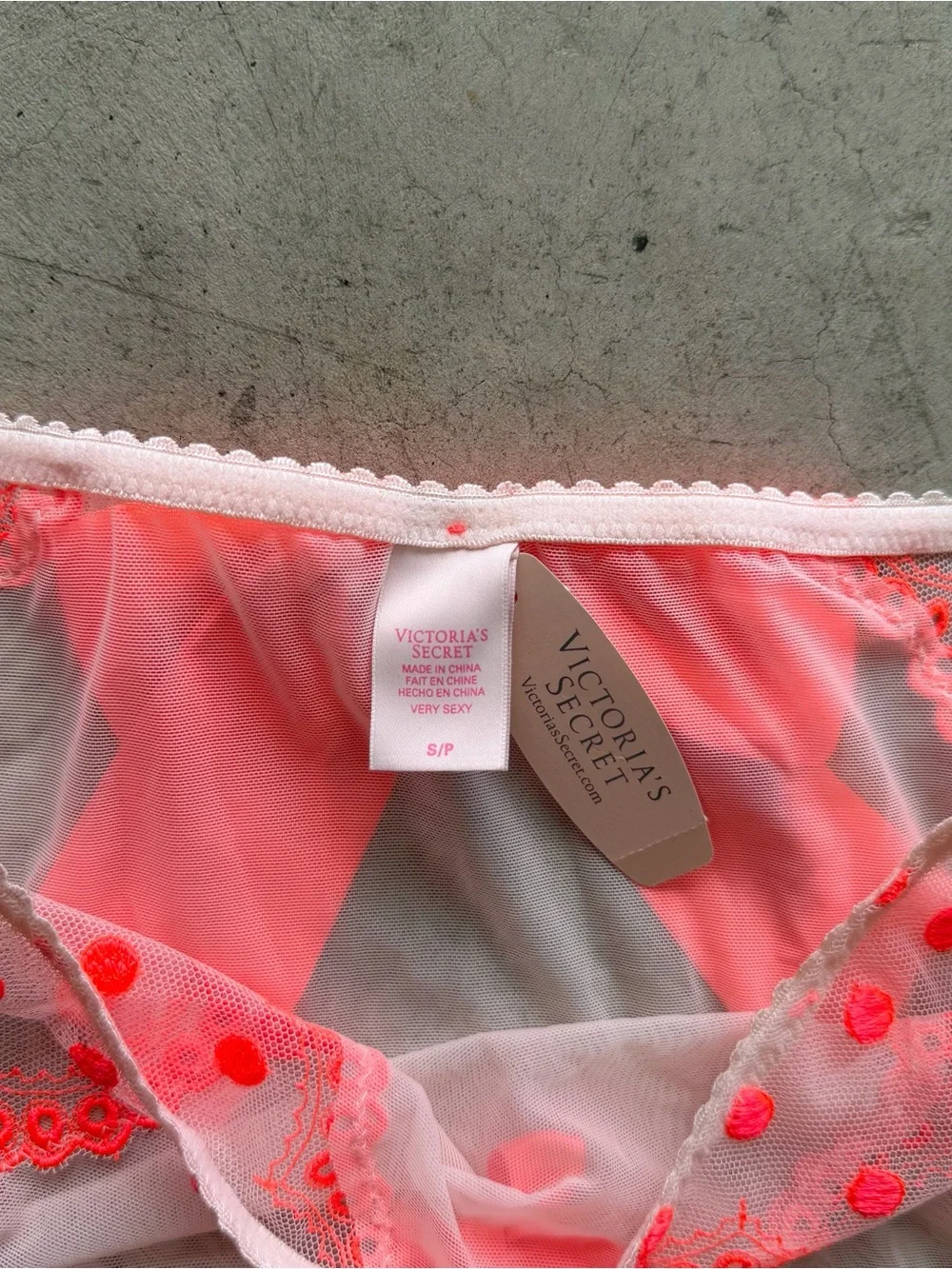 2001 VS neon coral polka dot garter panties